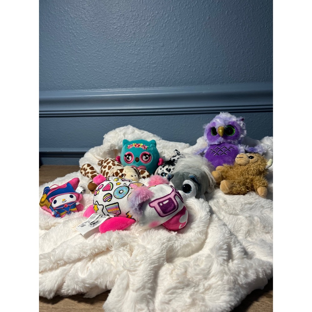 Bundle Lot 8 Plush Toys My Melody Owl Highland Cow Turtle Cat Dog